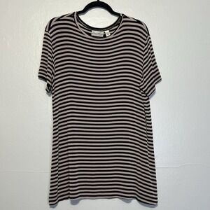 Chico's Private Edition Sz 3 Short Sleeve Tunic Top Slinky Black & Brown Stripe